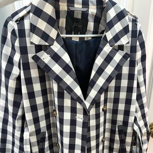 J.crew icon trench in oversized gingham navy/white size 6